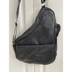 Black Stitched Patchwork Design Sling Crossbody Bag